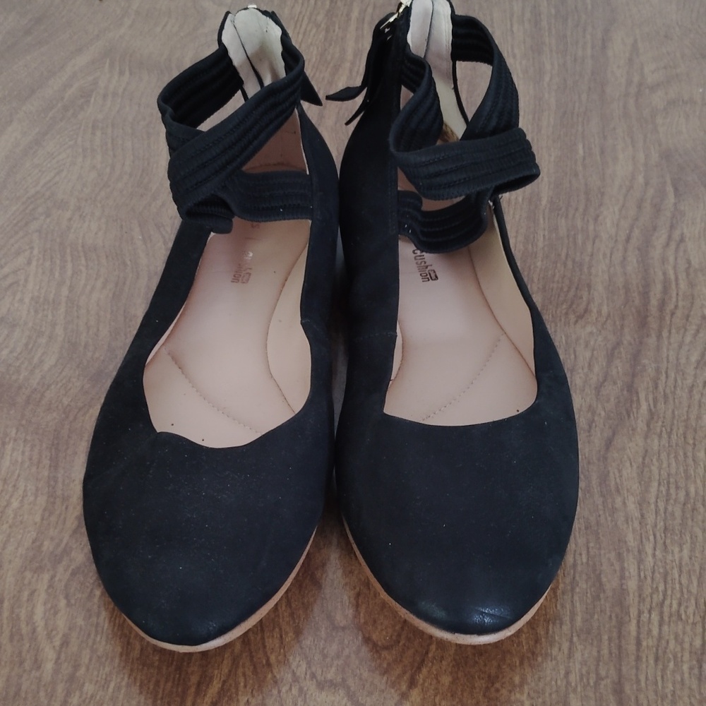 Clarks Black Flats with Ankle Strap
